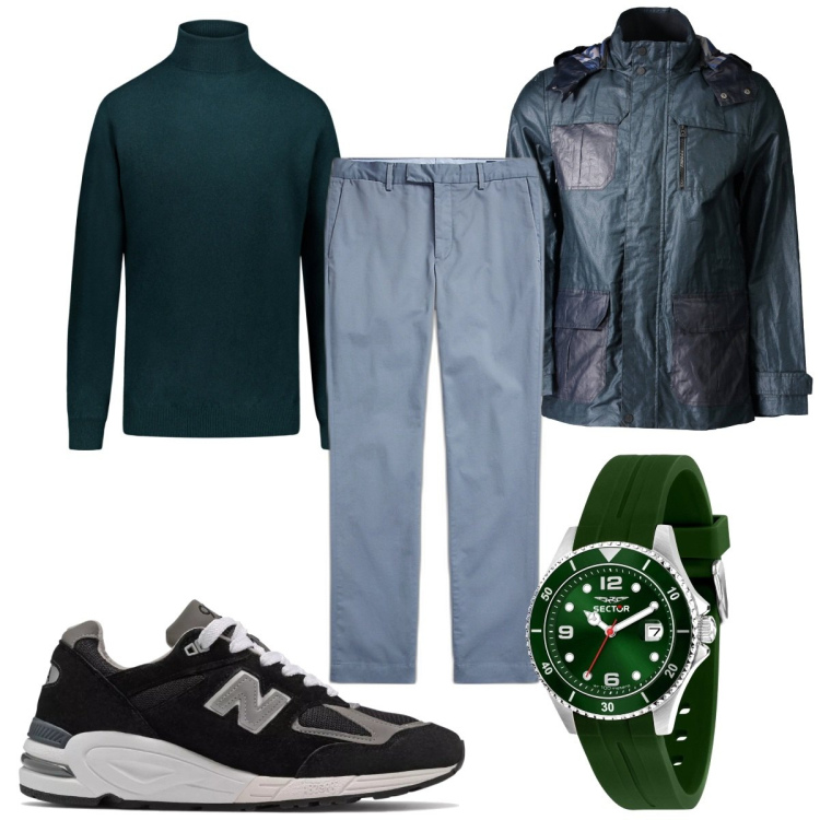 Outfit uomo - Total look #1876301. Stile Trendy per Tutti i giorni. Abbinamento con orologi, sneakers, pantaloni chino, maglieria, giacche.