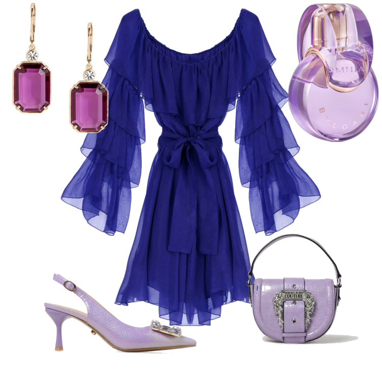Outfit donna - Glamour serata evento cerimonia. Stile Glamour per Serata fuori. Abbinamento con profumi, orecchini, vestiti corti, borse a spalla, décolleté.