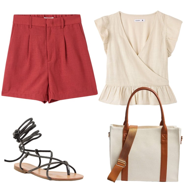 Outfit donna - Terranova speciale lino. Stile Basic per Tutti i giorni. Abbinamento con bermuda, bluse, shopping bag, sandali alla schiava.