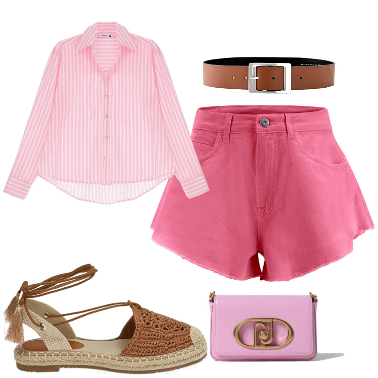 Outfit donna - City. Stile Casual chic per Tutti i giorni. Abbinamento con cinture, camicie, shorts, espadrillas, borse a spalla.