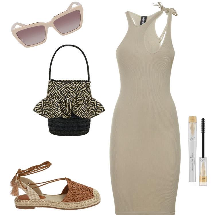 Outfit donna - Che bell’ abitino. Stile Bon Ton per Tutti i giorni. Abbinamento con mascara, espadrillas, borse a secchiello, vestiti, occhiali da sole.