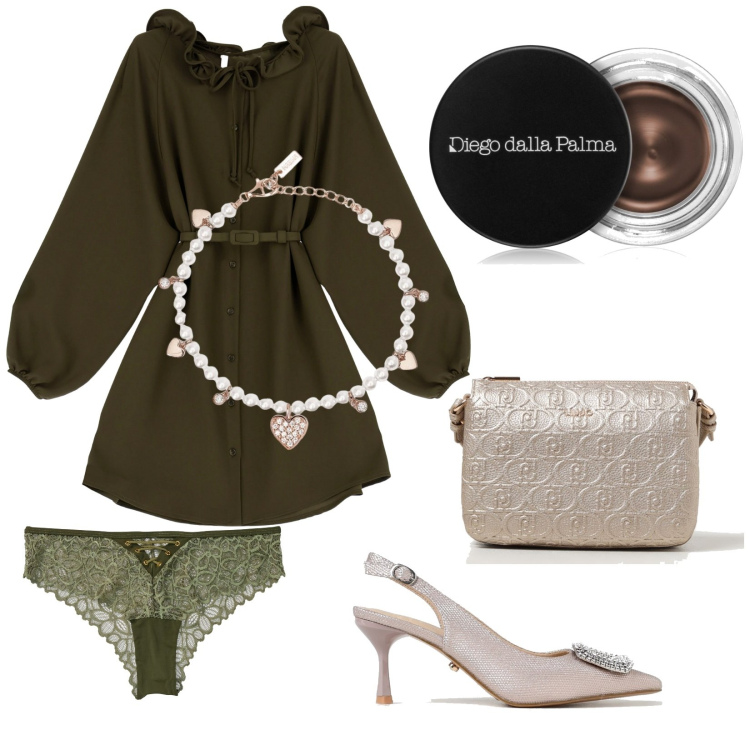 Outfit donna - Total look #1876407. Stile Glamour per Serata fuori. Abbinamento con culotte, mascara, braccialetti, vestiti corti, scarpe col tacco, borse a tracolla.
