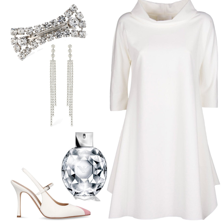 Outfit donna - Sposa alternativa. Stile Romantica per Cerimonia. Abbinamento con profumi, vestiti, accessori per capelli, orecchini, décolleté.