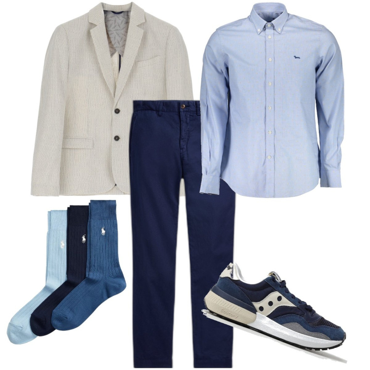 Outfit uomo - Elegante con le sneaker. Stile Business/Elegante per Ufficio. Abbinamento con giacche, calzini, pantaloni, sneakers, camicie.