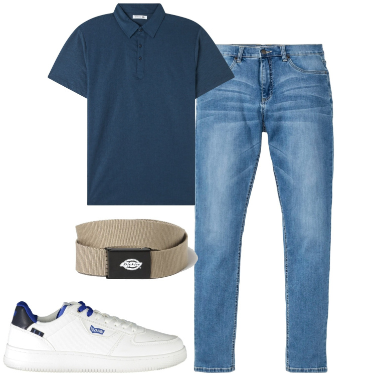Outfit uomo - La polo in misto lino. Stile Casual per Tutti i giorni. Abbinamento con jeans, polo, cinture, sneakers.