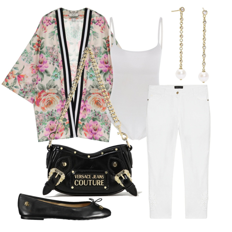 Outfit donna - Ghost outfitter - maggio. Stile Casual chic per Tutti i giorni. Abbinamento con orecchini, body, blazer, ballerine, pantaloni skinny, borse a spalla.