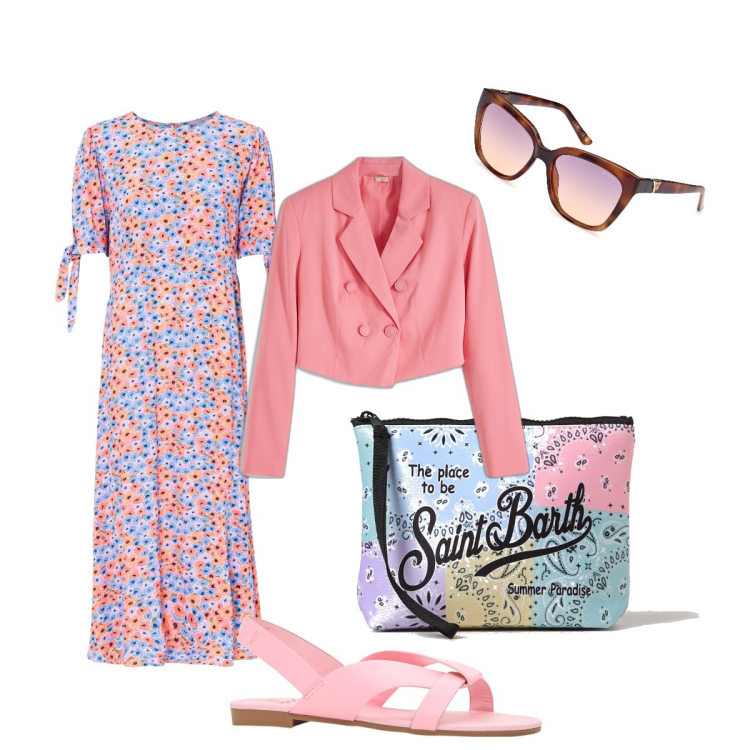 Outfit donna - Primavera…. Stile Casual chic per Ufficio. Abbinamento con vestiti midi/longuette, sandali, blazer, borse a spalla, occhiali da sole.