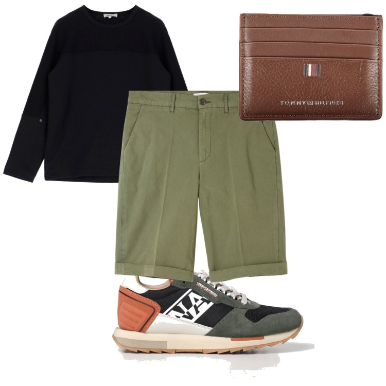 Outfit uomo - Total look #1876713. Stile Trendy per Tutti i giorni. Abbinamento con bermuda, felpe, sneakers, portafogli.