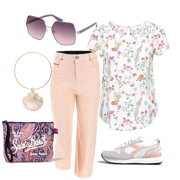 Outfit donna - Total look #1876732. Stile Casual per Tutti i giorni. Abbinamento con bluse, pantaloni, braccialetti, borse a spalla, sneakers, occhiali da sole.