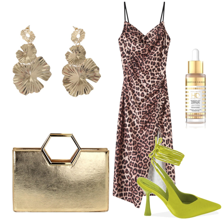 Outfit donna - Insoliti accostamenti. Stile Sexy per Serata fuori. Abbinamento con fondotinta, vestiti, décolleté, borse a mano, orecchini.