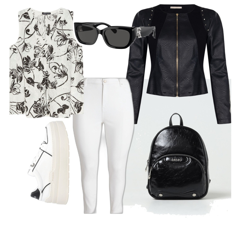 Outfit donna - In giro per borghetti. Stile Sporty chic per Tutti i giorni. Abbinamento con sneakers, blazer, occhiali da sole, jeans skinny, zaini, top.