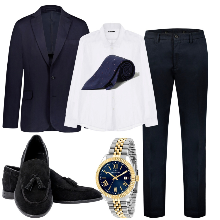 Outfit uomo - Cerimonia. Stile Business/Elegante per Cerimonia. Abbinamento con orologi, camicie, giacche, pantaloni, scarpe stringate, cravatte.