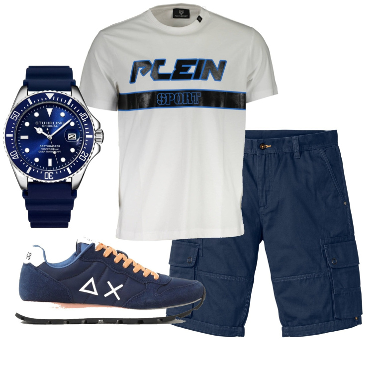 Outfit uomo - Total look #1876886. Stile Casual per Tutti i giorni. Abbinamento con bermuda, orologi, sneakers, t-shirt.