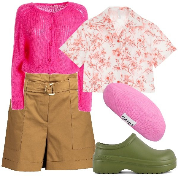 Outfit donna - Total look #1876981. Stile Casual chic per Tutti i giorni. Abbinamento con camicie a manica corta, cardigans, zoccoli, berretti, pantaloni.