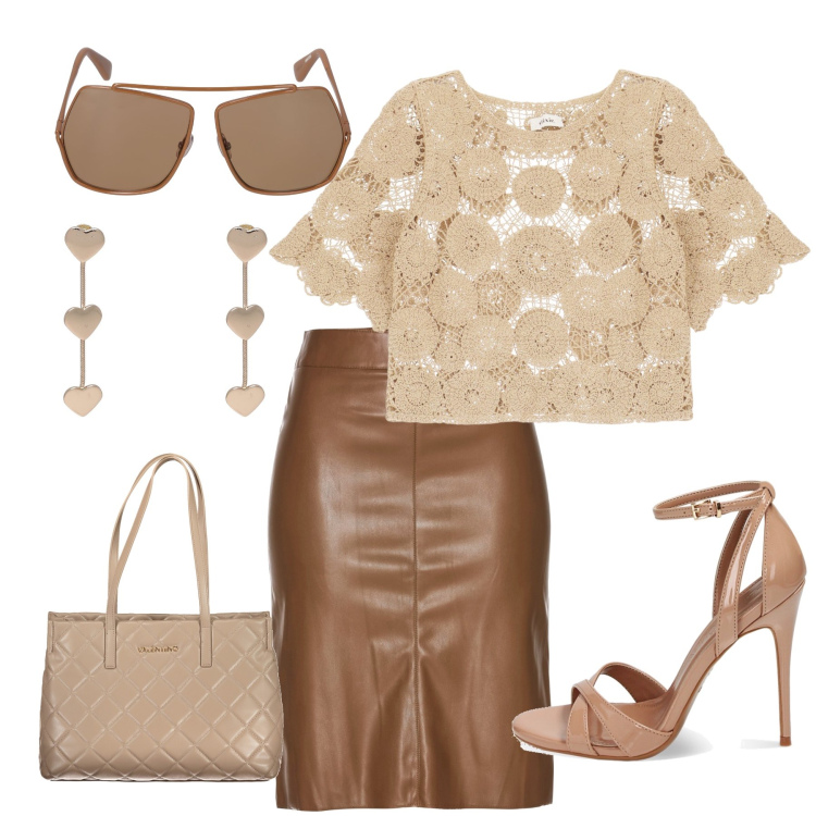Outfit donna - Total look #1877040. Stile Glamour per Tutti i giorni. Abbinamento con gonne longuette, orecchini, sandali col tacco, maglieria, occhiali da sole, borse a spalla.
