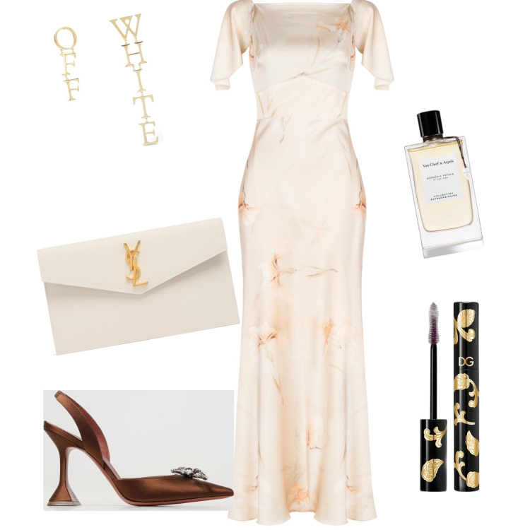 Outfit donna - Il mio red carpet a Cannes. Stile Glamour per Serata fuori. Abbinamento con profumi, mascara, vestiti lunghi, pochette, orecchini, scarpe col tacco.