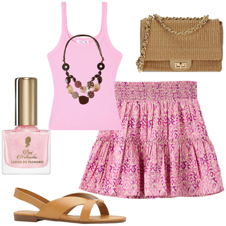 Outfit donna - Pretty girl. Stile Preppy per Tutti i giorni. Abbinamento con sandali, smalti, gonne, canottiere, borse a tracolla, collane.