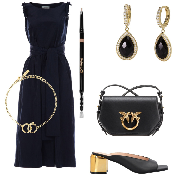 Outfit donna - semplice ?. Stile Chic per Cerimonia. Abbinamento con braccialetti, matite sopracciglia, orecchini, sandali in pelle, borse a tracolla, vestiti.
