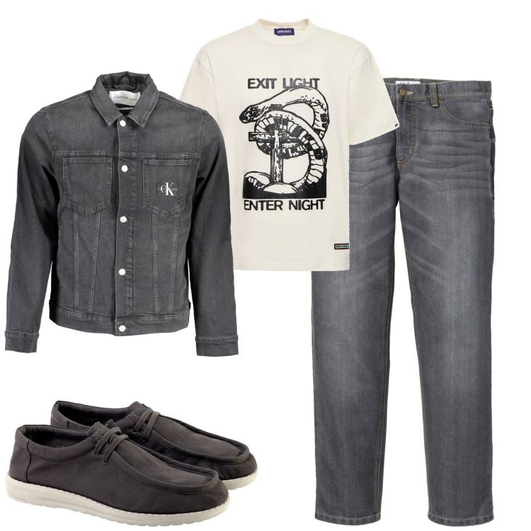 Outfit uomo - Total look #1877280. Stile Casual per Tutti i giorni. Abbinamento con jeans dritti, giacche sportive, t-shirt, scarpe stringate.