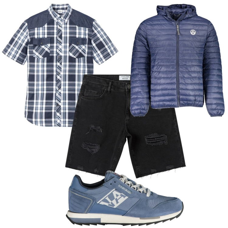 Outfit uomo - Total look #1877437. Stile Trendy per Tutti i giorni. Abbinamento con camicie a manica corta, shorts, giacche, sneakers.