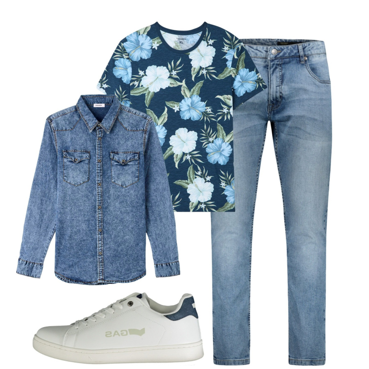 Outfit uomo - In Campagna. Stile Casual per Tutti i giorni. Abbinamento con t-shirt, camicie, jeans, sneakers.