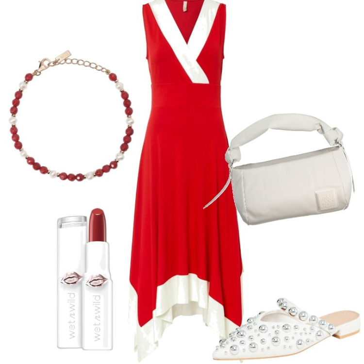 Outfit donna - Total look #1877529. Stile Casual per Tutti i giorni. Abbinamento con vestiti midi/longuette, rossetti, ballerine, braccialetti, borse a spalla.