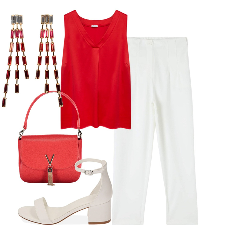 Outfit donna - Total look #1877546. Stile Casual chic per Tutti i giorni. Abbinamento con orecchini, pantaloni chino, sandali col tacco, top, borse a spalla.