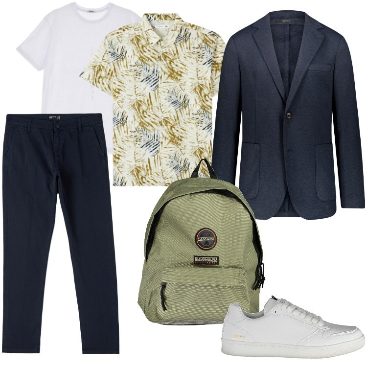 Outfit uomo - Total look #1877559. Stile Urban per Mare. Abbinamento con camicie a manica corta, pantaloni chino, t-shirt, giacche, scarpe sportive, borse sportive.