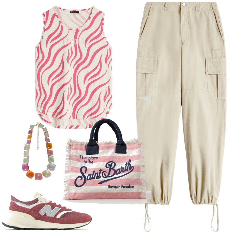 Outfit donna - I cargo pants. Stile Casual per Tutti i giorni. Abbinamento con sneakers, pantaloni cargo, canottiere, collane, borse tote.