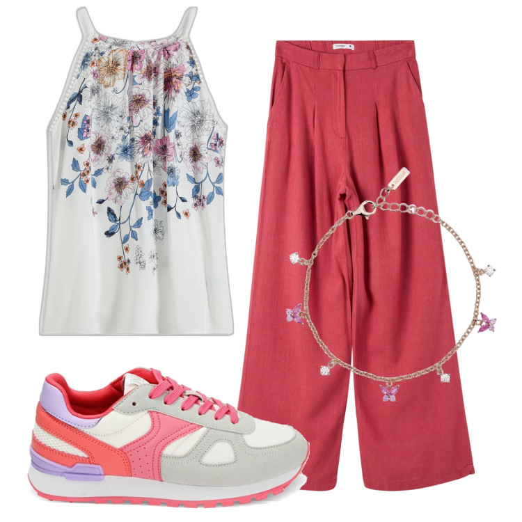 Outfit donna - Total look #1877737. Abbinamento con top, pantaloni, braccialetti, sneakers.