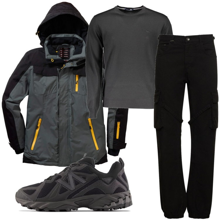Outfit uomo - Total look #1877795. Stile Casual per Tutti i giorni. Abbinamento con giacche, sneakers, pantaloni cargo, maglieria.