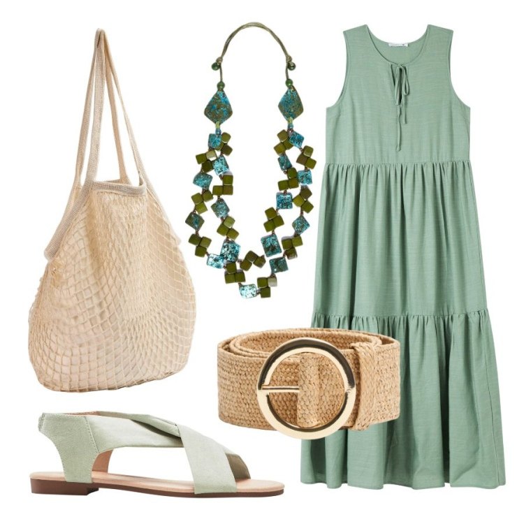 Outfit donna - Gioielli statement: accessori che parlan. Stile Trendy per Mare. Abbinamento con sandali, vestiti senza maniche, borse a spalla, cinture, collane.