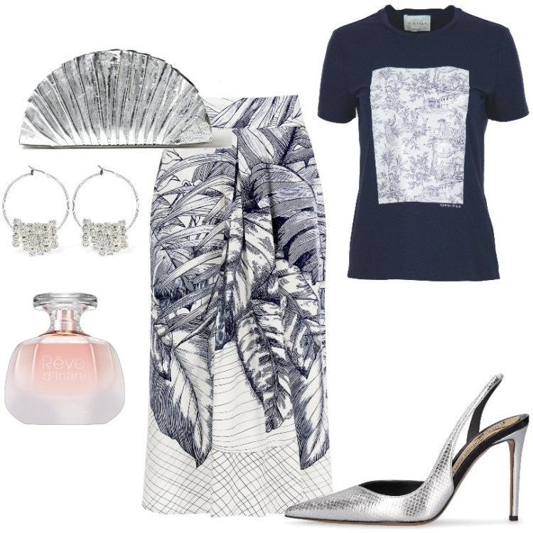 Outfit donna - Scarpe argento l\'ossessione del 2024. Stile Urban per Tutti i giorni. Abbinamento con profumi, gonne, décolleté, t-shirt, orecchini, clutch.