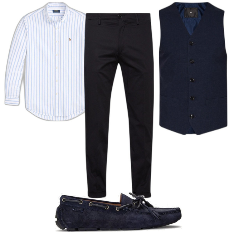 Outfit uomo - Total look #1877984. Stile Casual per Ufficio. Abbinamento con scarpe stringate, camicie, pantaloni chino, gilet.
