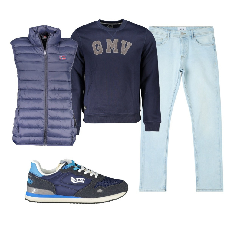 Outfit uomo - Total look #1878042. Stile Casual per Tutti i giorni. Abbinamento con jeans dritti, giacche, scarpe sportive, felpe.