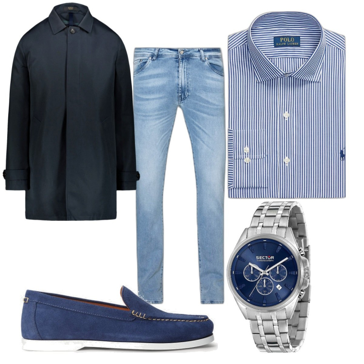 Outfit uomo - Total look #1878095. Stile Casual per Tutti i giorni. Abbinamento con orologi, scarpe stringate, camicie, giacche, jeans slim fit.