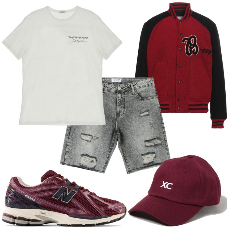 Outfit uomo - Total look #1878098. Stile Trendy per Tutti i giorni. Abbinamento con giacche, shorts, sneakers, t-shirt, cappelli.