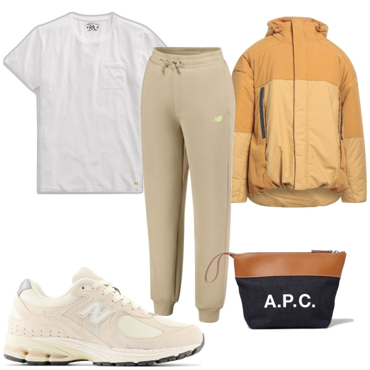 Outfit uomo - Total look #1878101. Stile Trendy per Sport. Abbinamento con piumini, pantaloni, sneakers, t-shirt, borse sportive.