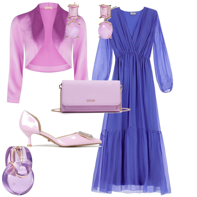 Outfit donna - Bon ton cerimonia evento serata. Stile Bon Ton per Cerimonia. Abbinamento con profumi, orecchini, blazer, vestiti lunghi, scarpe col tacco, pochette.