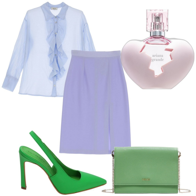 Outfit donna - Total look #1878206. Stile Trendy per Tutti i giorni. Abbinamento con profumi, gonne longuette, décolleté, camicie, borse a tracolla.