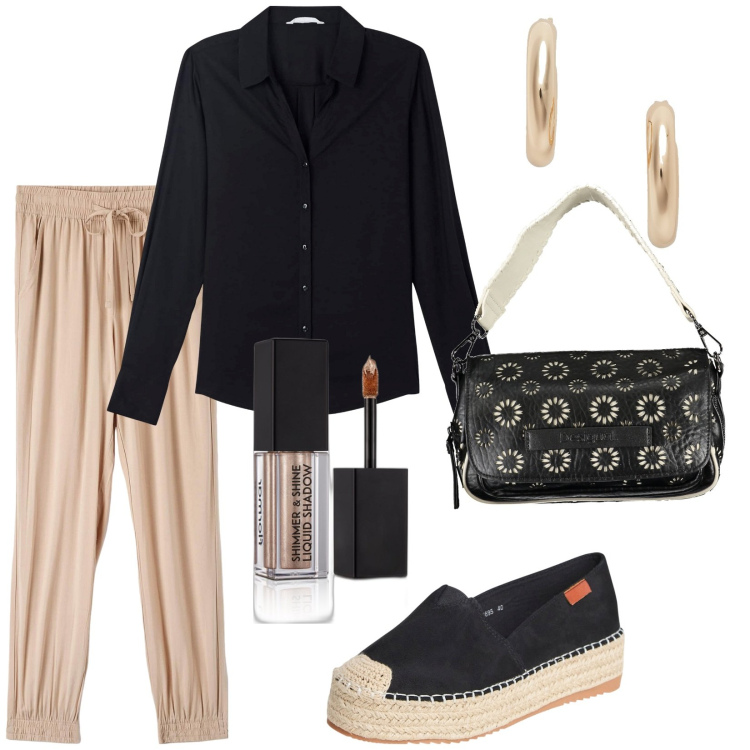 Outfit donna - Total look #1878230. Stile Casual per Tutti i giorni. Abbinamento con ombretti, camicie, pantaloni, espadrillas, orecchini, borse a spalla.