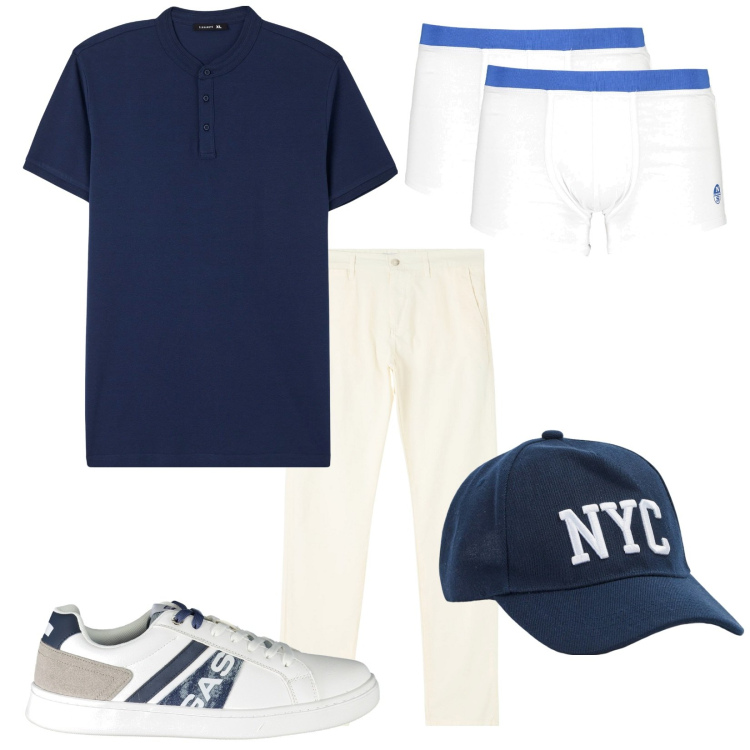 Outfit uomo - Total look #1878233. Stile Urban per Tutti i giorni. Abbinamento con pantaloni chino, t-shirt, cappelli, boxer, sneakers.