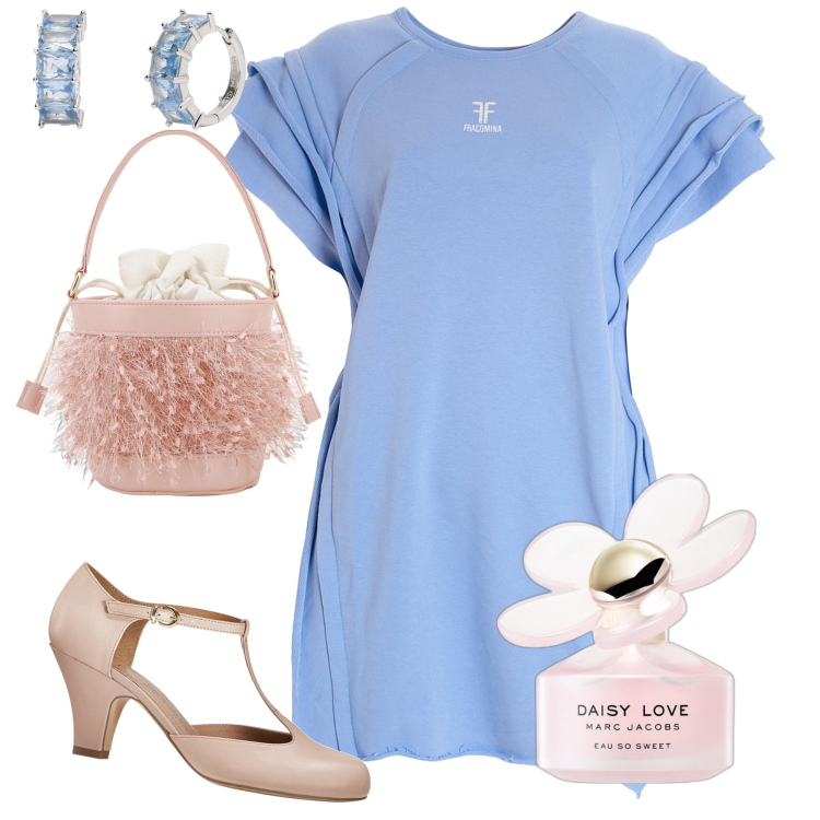 Outfit donna - Vezzosa apericena. Stile Bon Ton per Serata fuori. Abbinamento con décolleté, profumi, orecchini, vestiti chemisier, borse a secchiello.