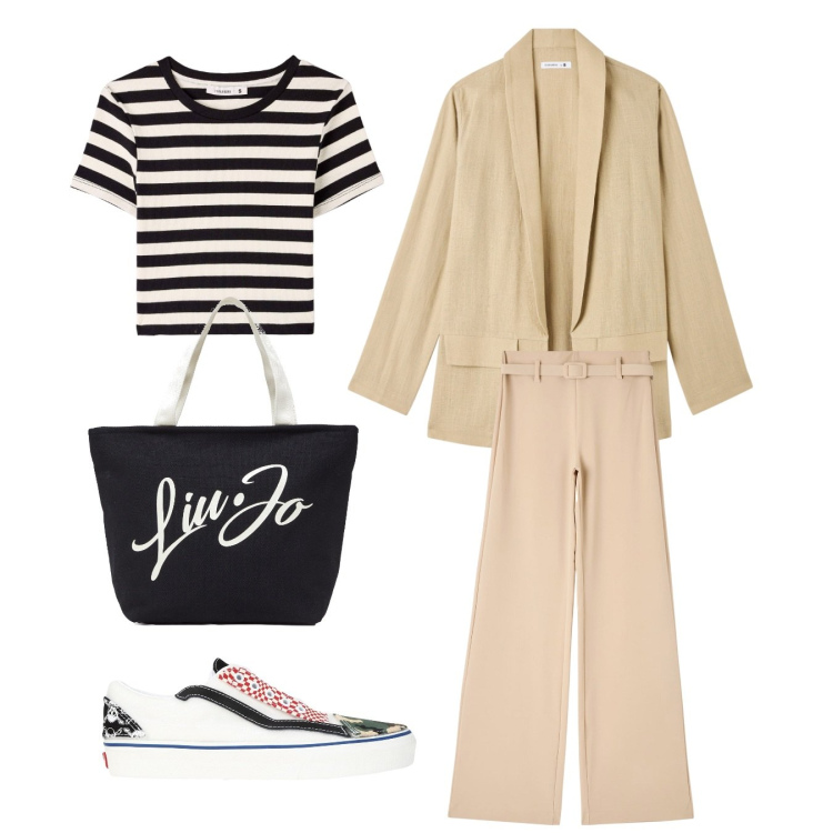 Outfit donna - Blazer mania. Stile Basic per Tutti i giorni. Abbinamento con sneakers, blazer, pantaloni, t-shirt, shopping bag.