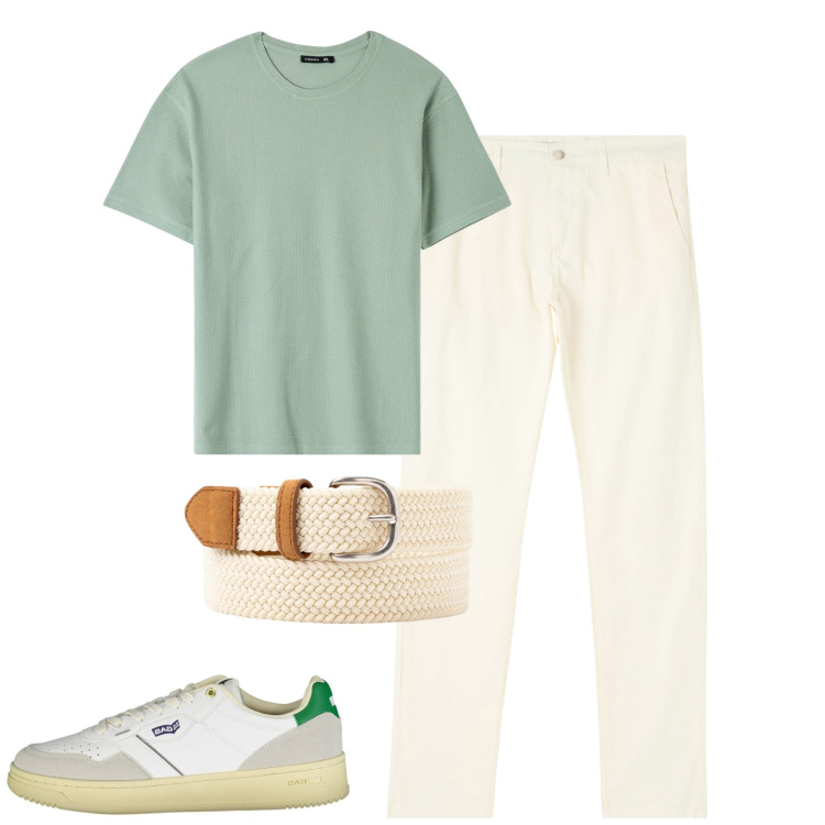 Outfit uomo - City. Stile Casual per Tutti i giorni. Abbinamento con pantaloni chino, t-shirt, scarpe sportive, cinture.