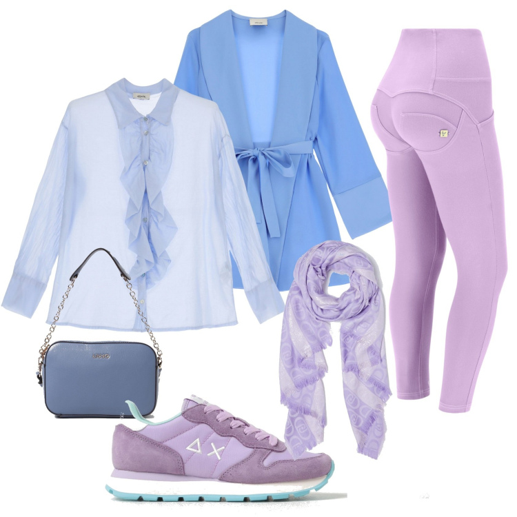 Outfit donna - Total look #1878617. Stile Casual chic per Tutti i giorni. Abbinamento con pantaloni skinny, blazer, camicie, borse a tracolla, stole, sneakers.