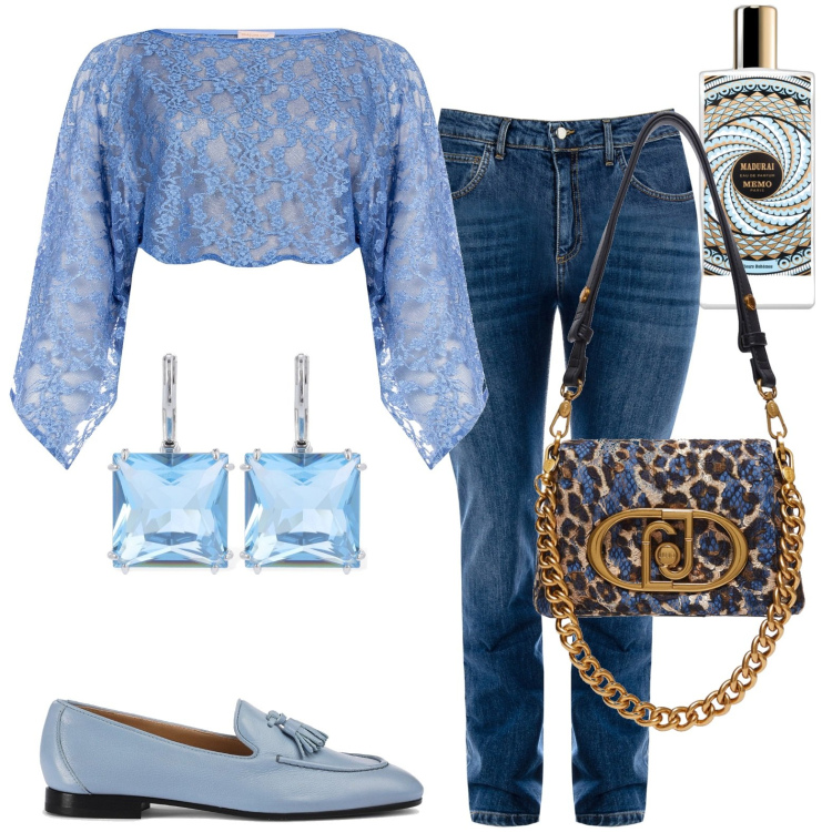 Outfit donna - Casual chic. Stile Casual chic per Tutti i giorni. Abbinamento con profumi, jeans dritti, cappe, borse a tracolla, orecchini, mocassini.
