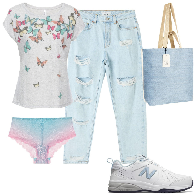 Outfit donna - Total look #1878682. Stile Casual per Scuola/Università. Abbinamento con maglieria, culotte, jeans mom, sneakers, borse tote.