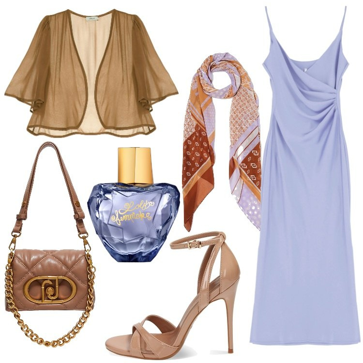 Outfit donna - Speciale Lilla. Stile Chic per Cerimonia. Abbinamento con profumi, vestiti midi/longuette, sandali col tacco, cardigans, stole, borse a tracolla.