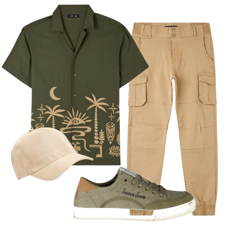 Outfit uomo - Total look #1878751. Abbinamento con camicie a manica corta, pantaloni cargo, cappelli, sneakers.